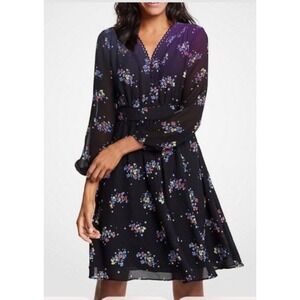 Ann Taylor Black Floral Chiffon Dress 12 Romantic Boho Chic Cottage Feminine